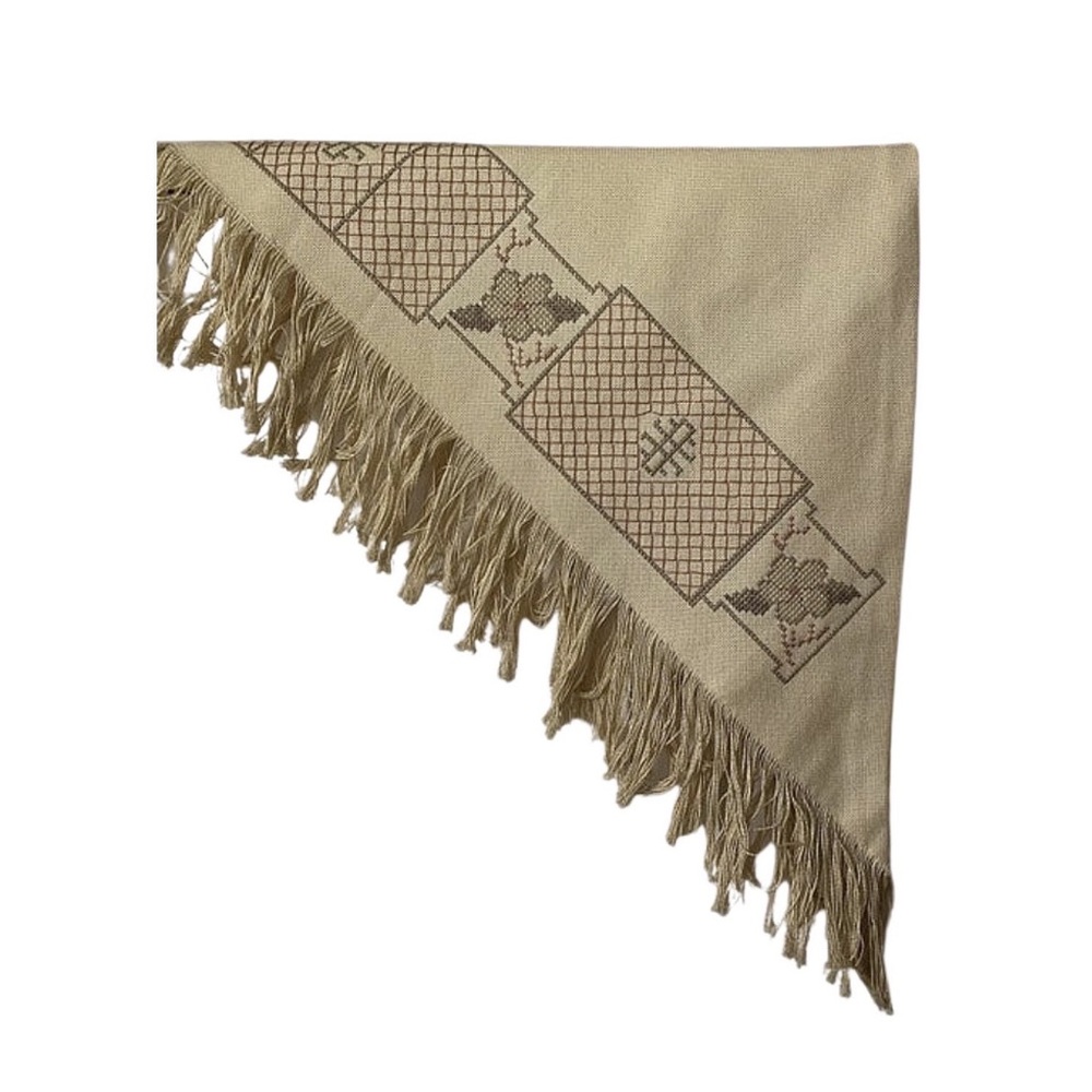 SOLD Vintage handmade embroidered fringe shawl